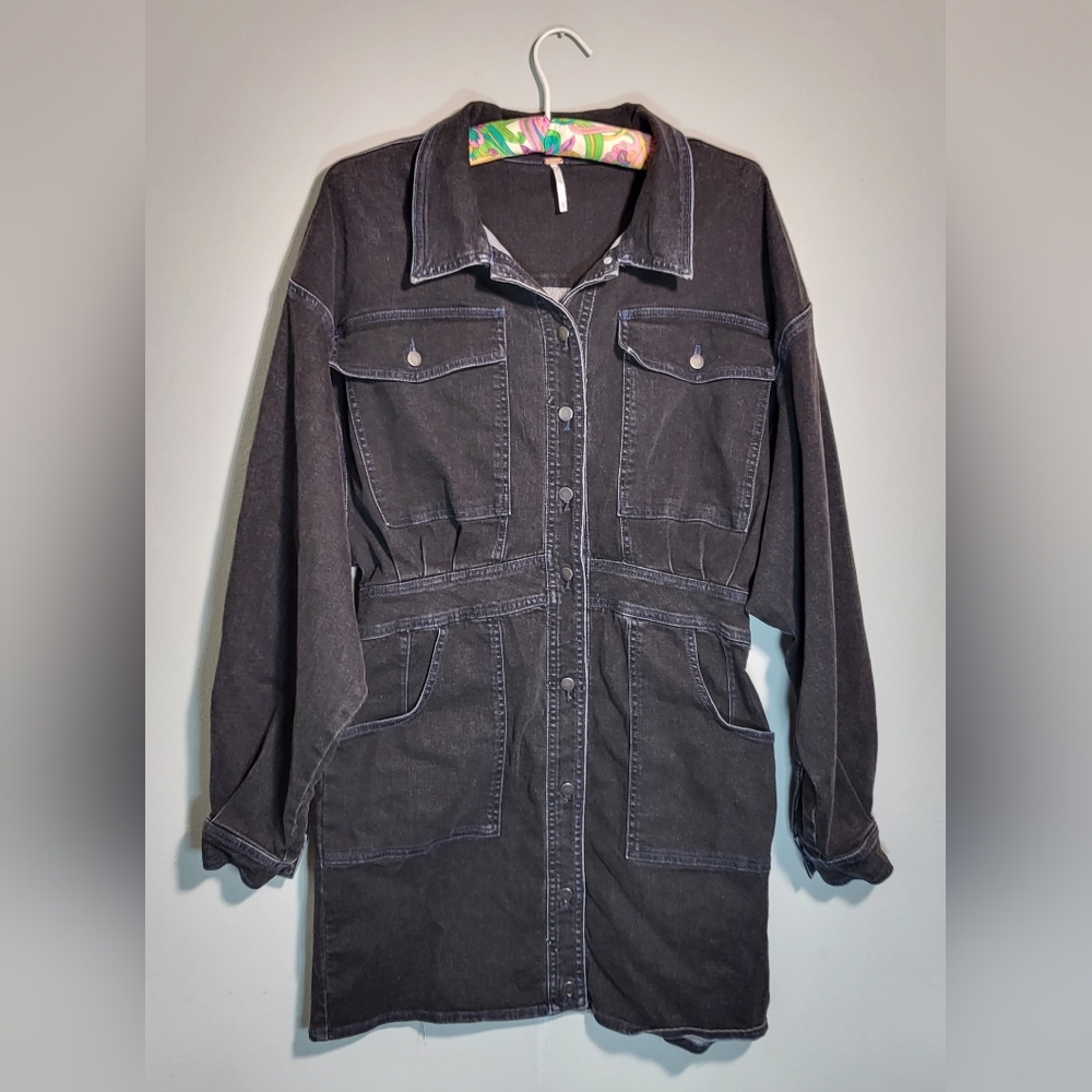 Free People Black Denim Mini Dress - Picture 2 of 11